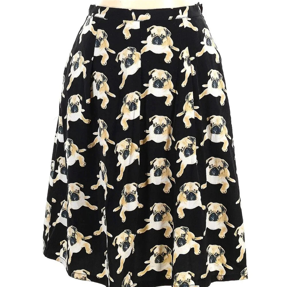 Black Pug Print Skirt